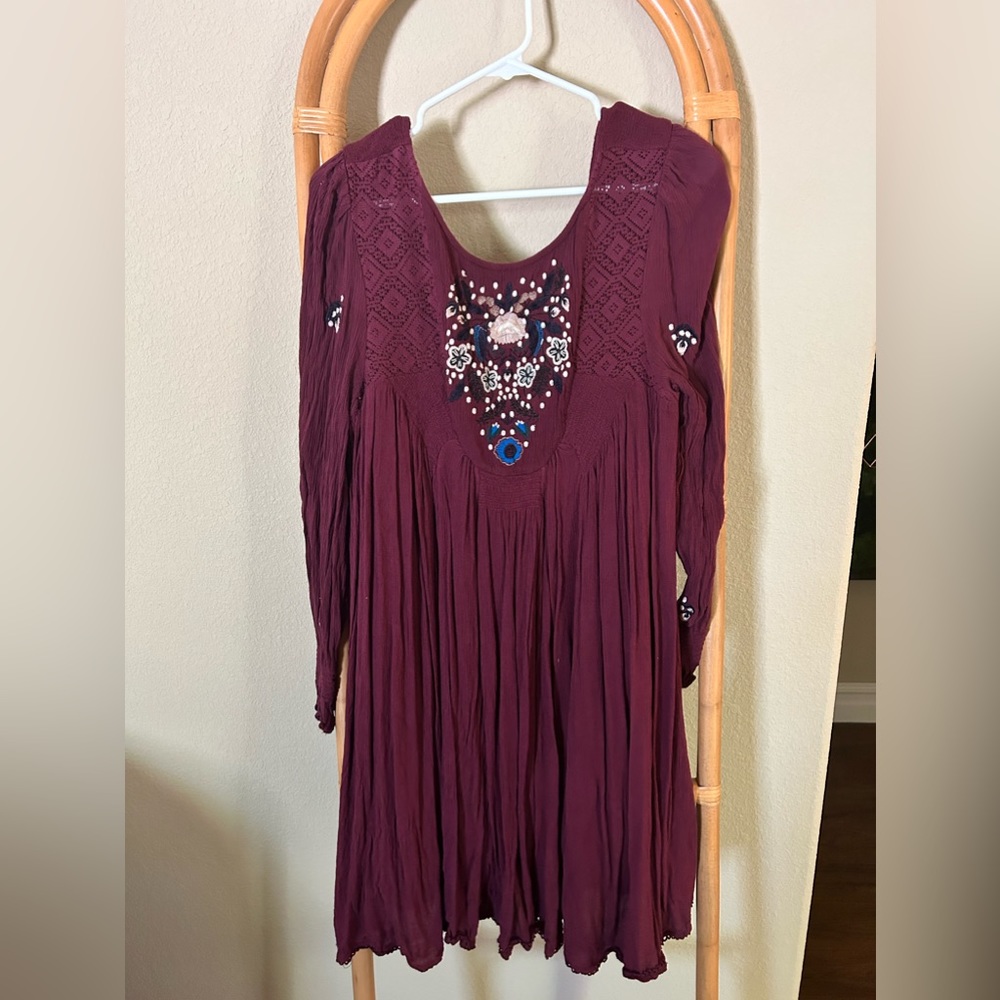 Free People Burgundy Long Sleeve Dress